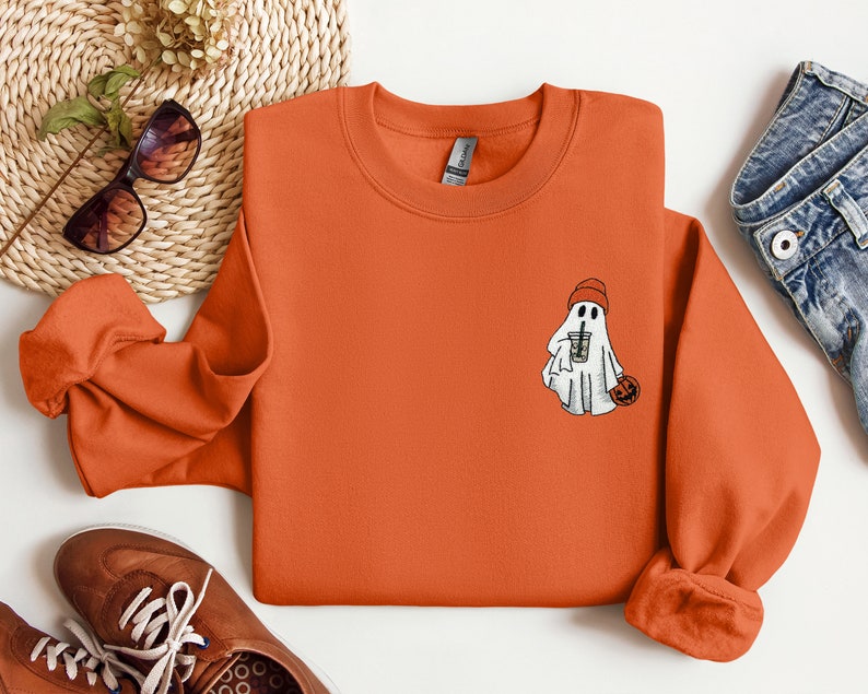 Ghost Embroidered Sweatshirt Little Ghost Ice Coffee Shirt Halloween Sweatshirt Halloween Embroidered Sweatshirt Ghost Sweatshirt 1725521084424.jpg