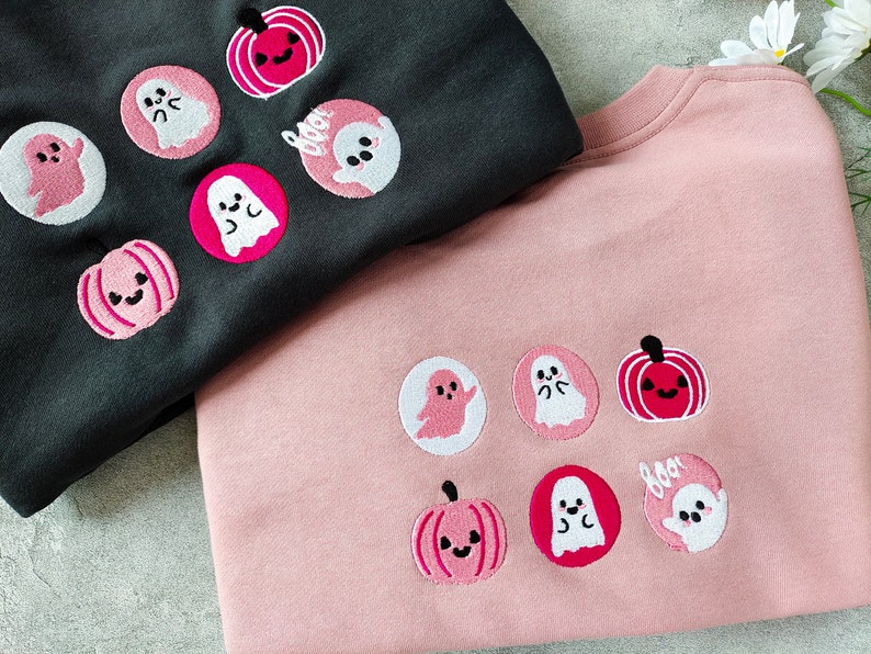 Halloween Cookies Boo Embroidered Sweatshirt Pink Spooky Season Crewneck Sweatshirt Ghost And Pumpkin Embroideredhalloween Sweatshirt 1725522612721.jpg