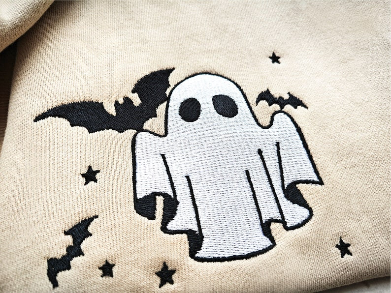 Ghost Embroidered Sweatshirt Little Ghost Bat Shirt Halloween Sweatshirt Halloween Embroidered Sweatshirt Ghost Sweatshirtspooky Season 1725522857285.jpg