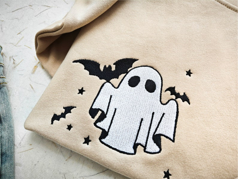Ghost Embroidered Sweatshirt Little Ghost Bat Shirt Halloween Sweatshirt Halloween Embroidered Sweatshirt Ghost Sweatshirtspooky Season 1725522857298.jpg