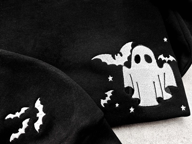 Ghost Embroidered Sweatshirt Little Ghost Bat Shirt Halloween Sweatshirt Halloween Embroidered Sweatshirt Ghost Sweatshirtspooky Season 1725522857354.jpg