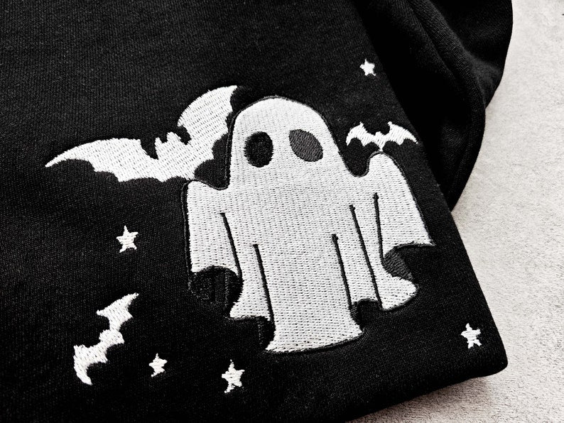 Ghost Embroidered Sweatshirt Little Ghost Bat Shirt Halloween Sweatshirt Halloween Embroidered Sweatshirt Ghost Sweatshirtspooky Season 1725522857368.jpg