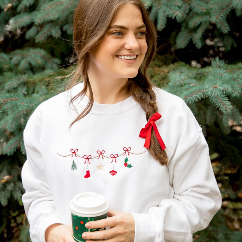 Traditional Christmas Garland Embroidered Sweatshirt  Nostalgic Christmas Crewneck  Festive Holiday Top  Gifts Under 35 1726713862628.jpg