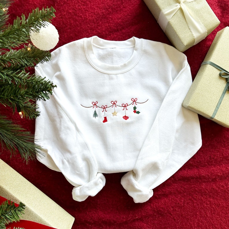 Traditional Christmas Garland Embroidered Sweatshirt  Nostalgic Christmas Crewneck  Festive Holiday Top  Gifts Under 35 1726713863293.jpg