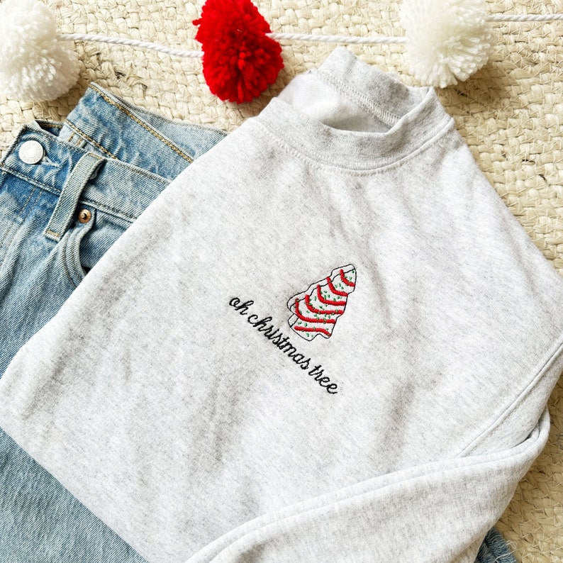 Oh Christmas Tree Little Debbie Embroidered Sweatshirt  Nostalgic Christmas Crewneck  Festive Holiday Top 1726716884779.jpg