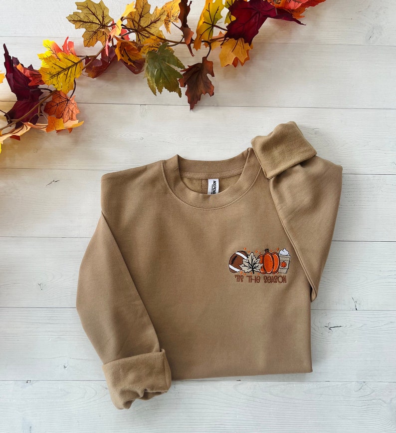 Embroidered Thanksgiving Sweatshirt Football Season Shirt Fall Cozy Sweatshirt Embroidered Sweatshirt Womens Fall Outfit Fall Sweater 1726721763450.jpg