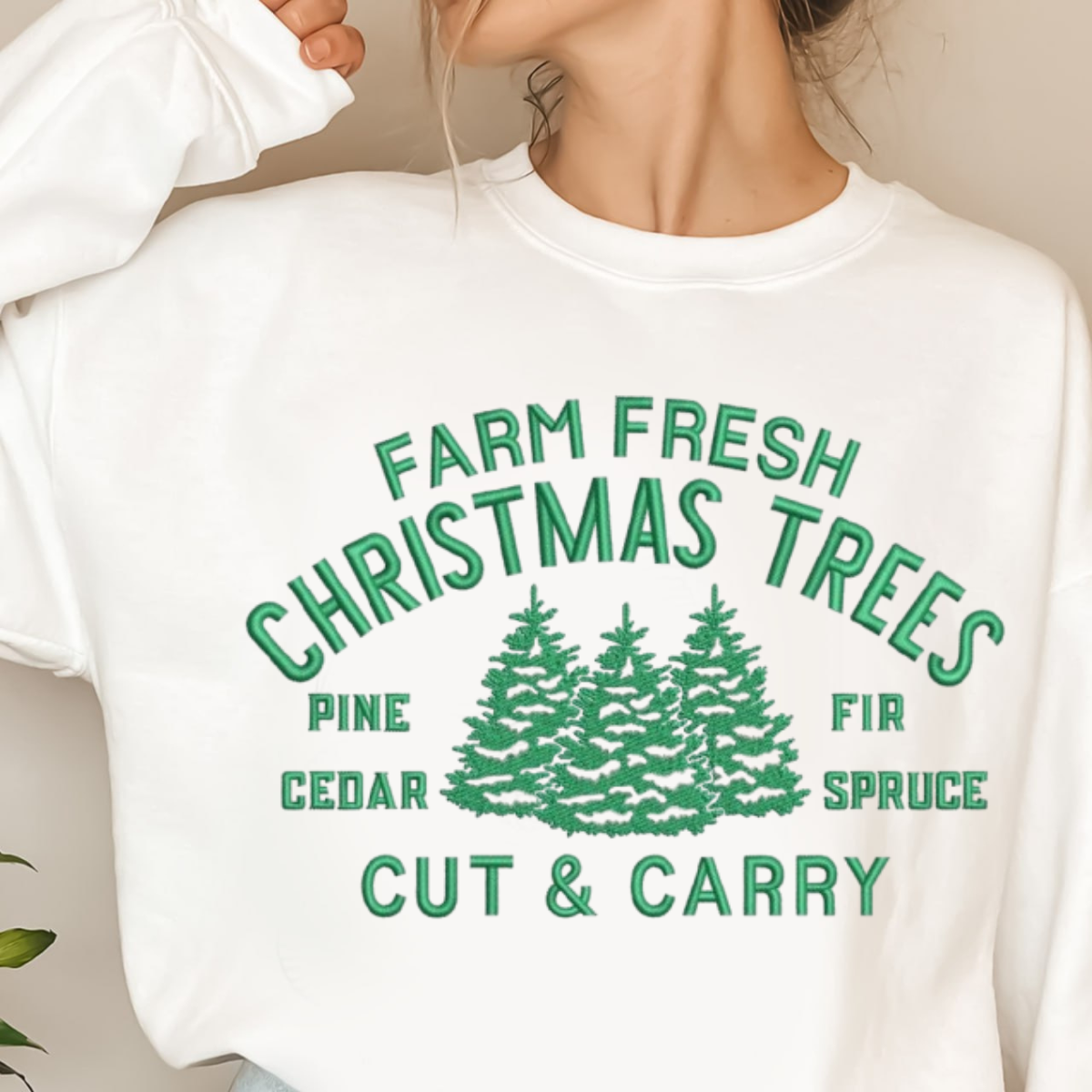 Christmas Tree Pine Cedar Fir Spruce Embroidery Sweatshirt Funny Christmas Shirt Christmas Shirts For Women Farm Fresh T Shirt Holiday Shirt Farm Fresh T Shirt 1726733891330.png