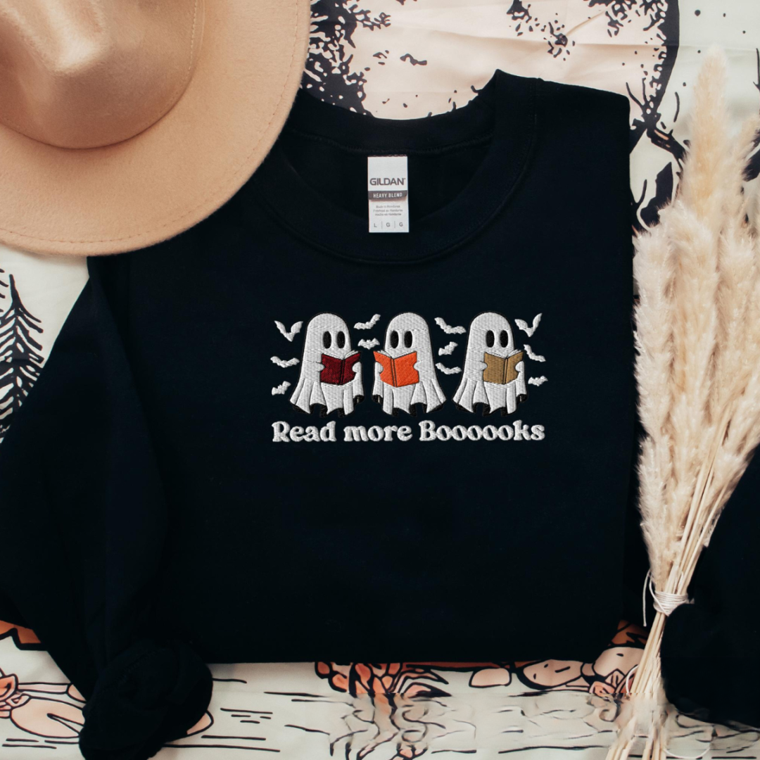 Embroidered Read More Books Ghost Sweatshirt Bookish Halloween Fall Teacher Sweater Cute Reading Ghost Sweatshirt For Library For Librarian 1726804850868.png