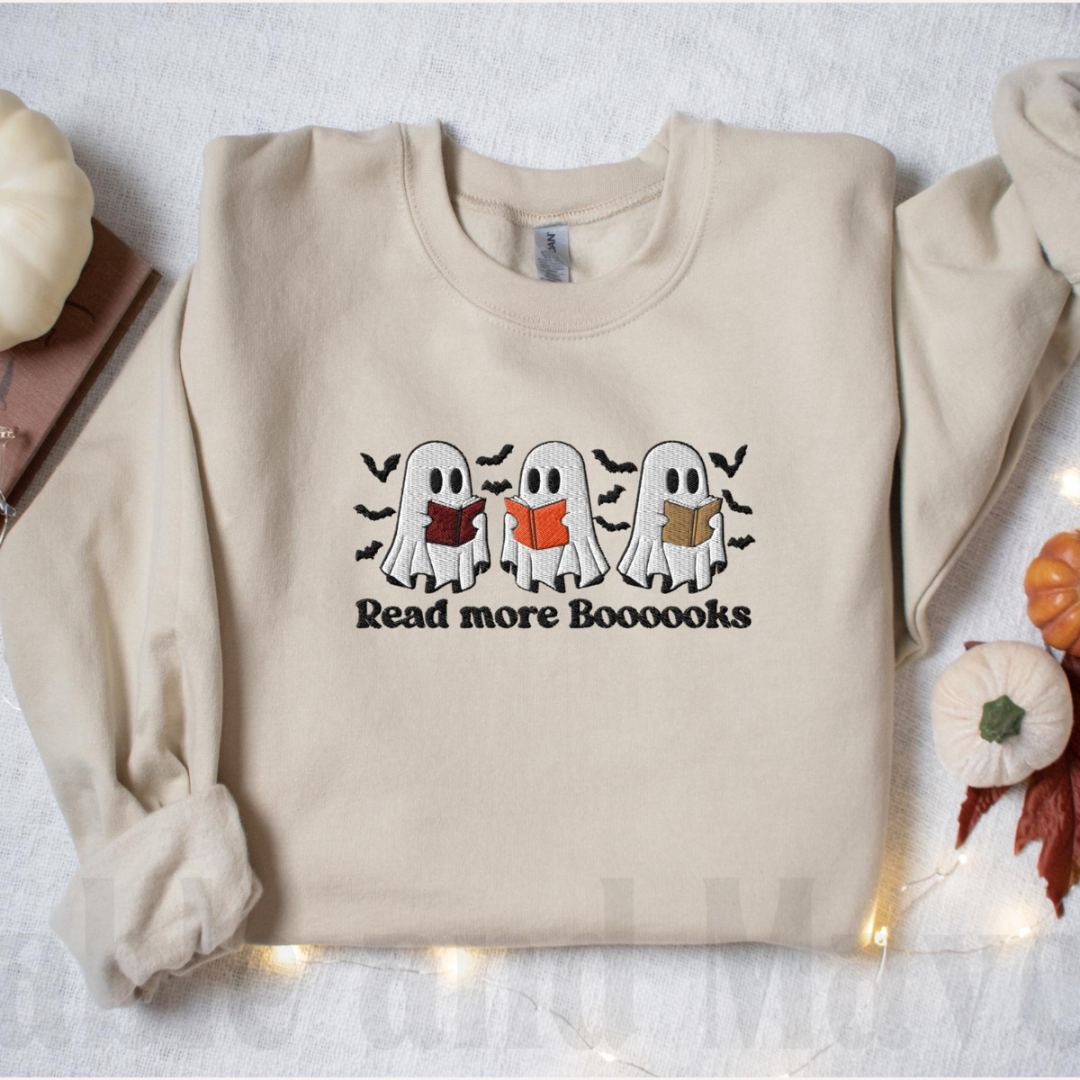 Embroidered Read More Books Ghost Sweatshirt Bookish Halloween Fall Teacher Sweater Cute Reading Ghost Sweatshirt For Library For Librarian 1726804851728.png