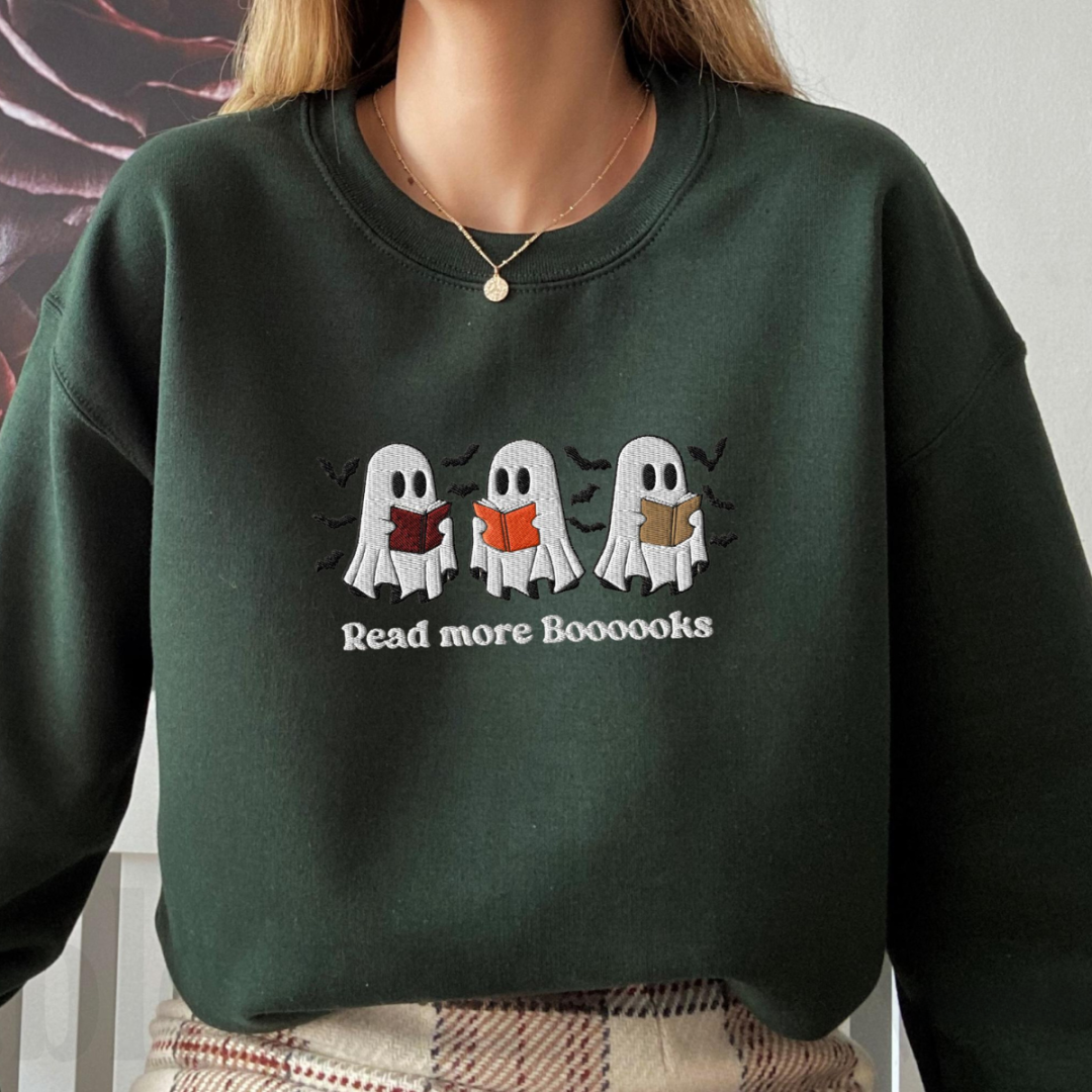 Embroidered Read More Books Ghost Sweatshirt Bookish Halloween Fall Teacher Sweater Cute Reading Ghost Sweatshirt For Library For Librarian 1726804851734.png