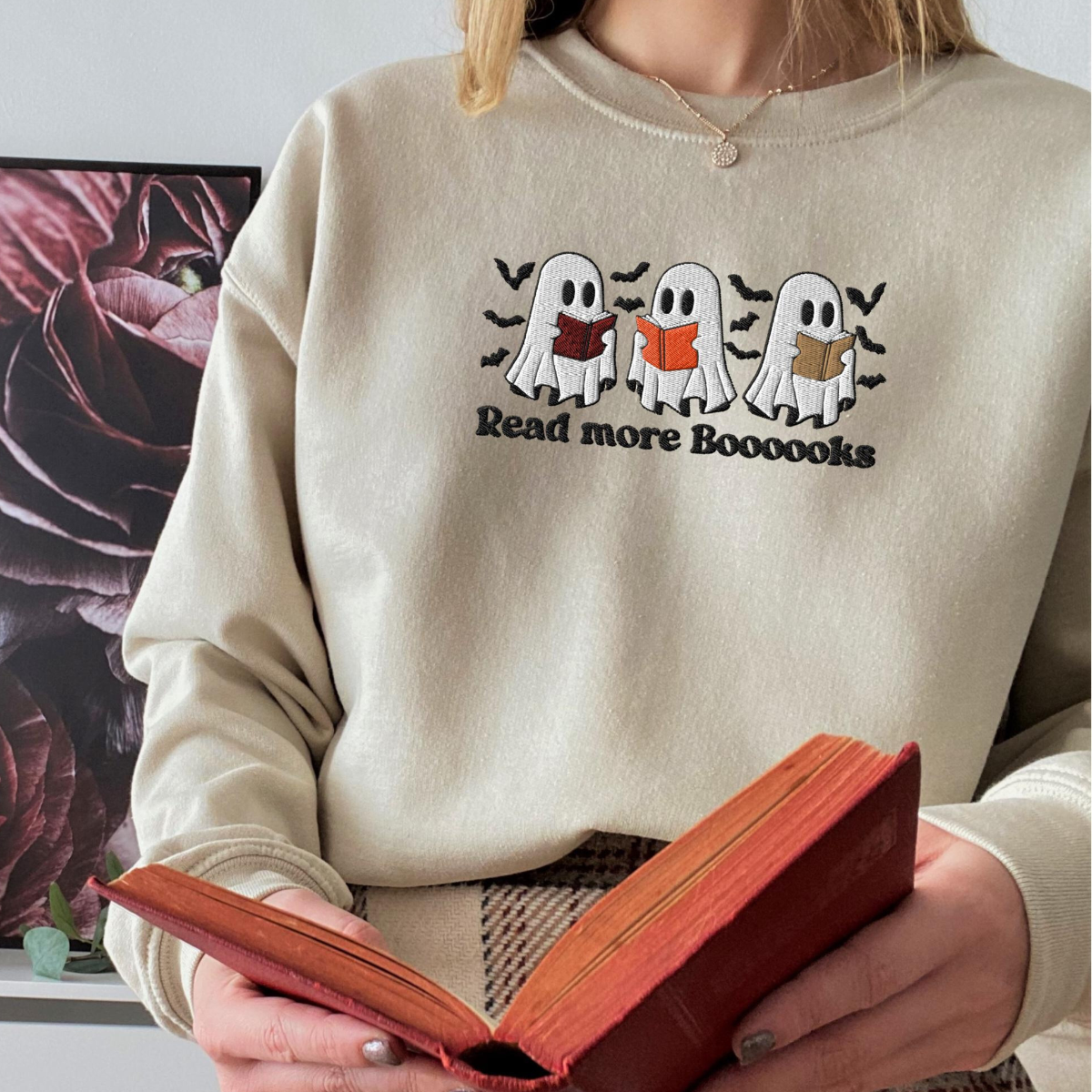 Embroidered Read More Books Ghost Sweatshirt Bookish Halloween Fall Teacher Sweater Cute Reading Ghost Sweatshirt For Library For Librarian 1726804851826.png