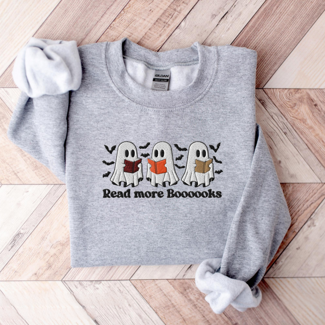 Embroidered Read More Books Ghost Sweatshirt Bookish Halloween Fall Teacher Sweater Cute Reading Ghost Sweatshirt For Library For Librarian 1726804852060.png