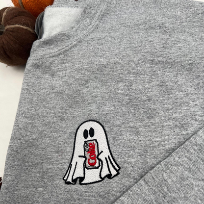 Embroidered Ghost Soda Sweatshirt Embroidered Ghost Fall Sweatshirt Cute Ghost Sweatshirt Halloween Crewneck Halloween Shirt 1726815895871.png