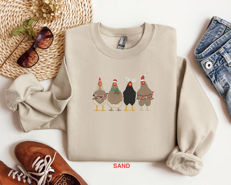 Embroidered Christmas Chicken Sweatshirt Embroidered Christmas Shirt Christmas Shirt Christmas Chicken Sweatshirt Christmas Matching Tee 1726816461199.jpg