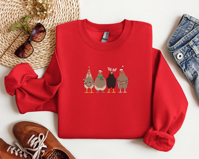 Embroidered Christmas Chicken Sweatshirt Embroidered Christmas Shirt Christmas Shirt Christmas Chicken Sweatshirt Christmas Matching Tee 1726816461240.jpg