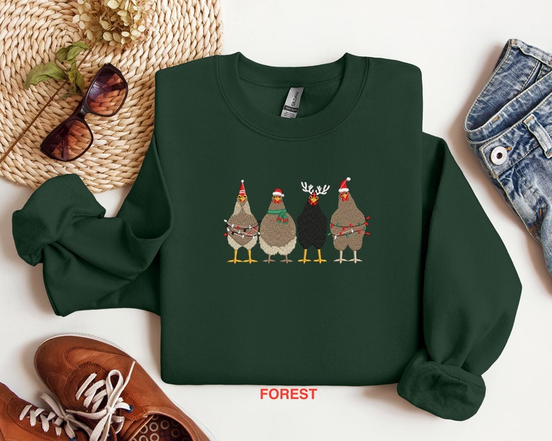Embroidered Christmas Chicken Sweatshirt Embroidered Christmas Shirt Christmas Shirt Christmas Chicken Sweatshirt Christmas Matching Tee 1726816461254.jpg