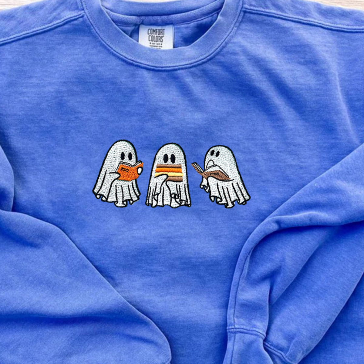 Embroidered Ghost Book Sweatshirt Ghost Reading Books Sweatshirt Fall Crewneck Book Lover Sweatshirt Cute Halloween Shirt Comfort Color 1726818088825.png