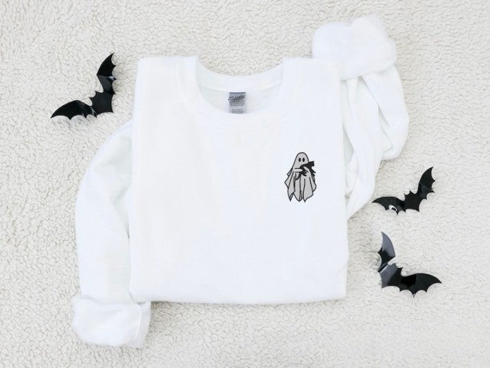 Embroidered Ghost Sweatshirt Halloween Sweatshirt Black Cat Fall Sweatshirt For Women Halloween Crewneck Ghost Shirt Spooky Season 1726820482119.jpg