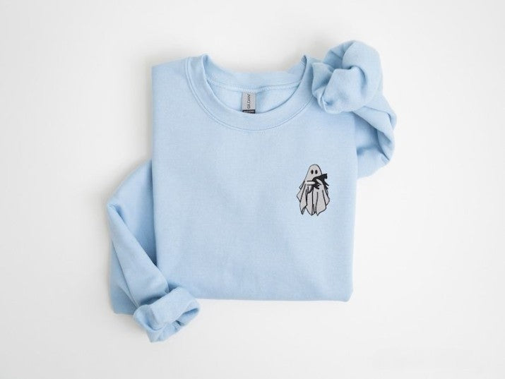 Embroidered Ghost Sweatshirt Halloween Sweatshirt Black Cat Fall Sweatshirt For Women Halloween Crewneck Ghost Shirt Spooky Season 1726820482121.jpg