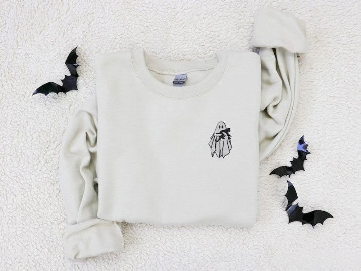 Embroidered Ghost Sweatshirt Halloween Sweatshirt Black Cat Fall Sweatshirt For Women Halloween Crewneck Ghost Shirt Spooky Season 1726820482175.jpg