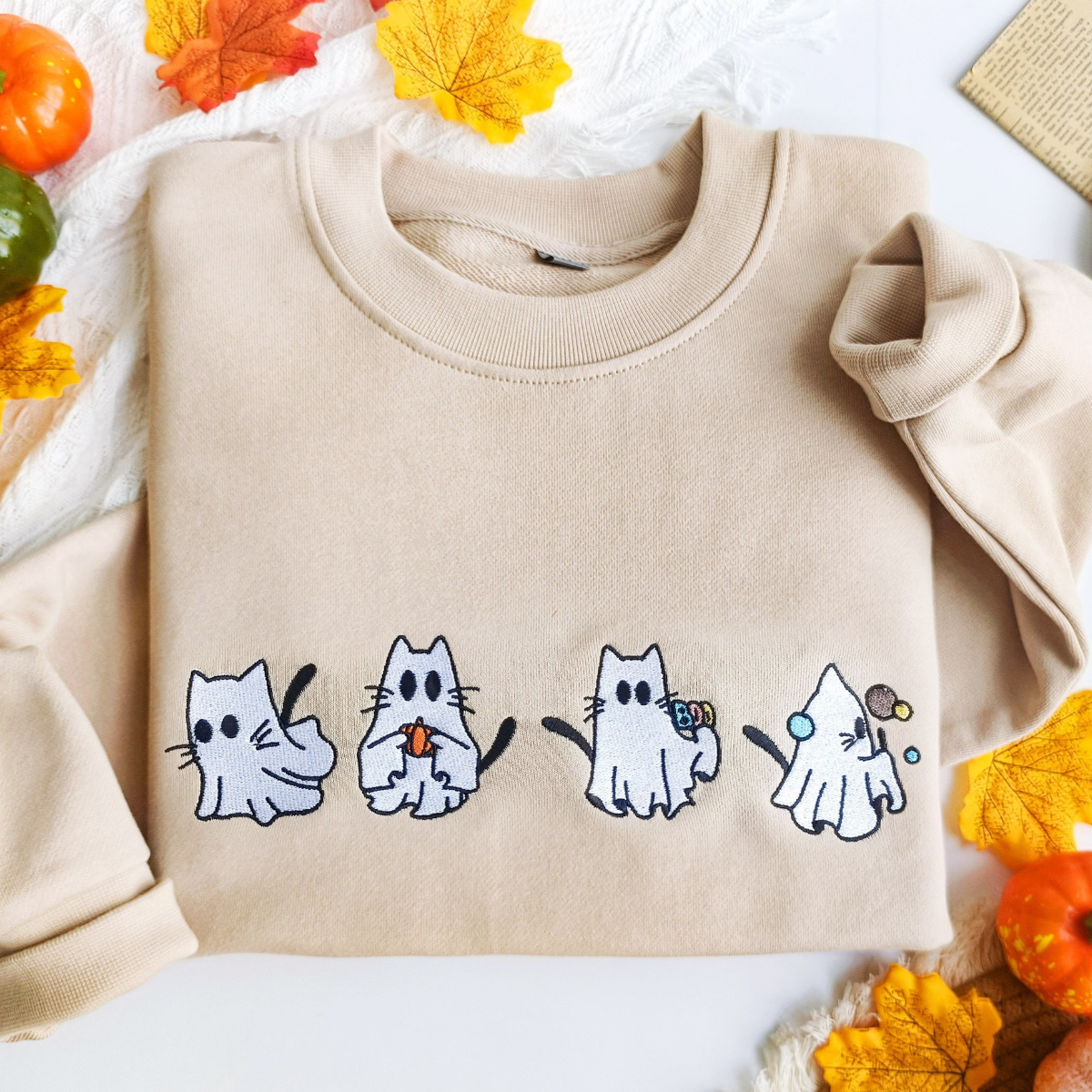 Ghost Cats Halloween Embroidery Sweatshirt Cute Halloween Ghost Sweater Cat Lover Gifts Halloween Gift 1726821362740.png