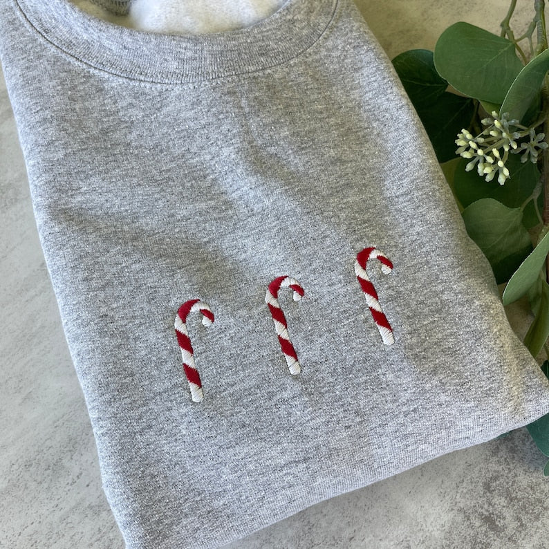 Embroidered Candy Cane Sweatshirt Candy Cane Crewneck Sweatshirt Embroidered Christmas Sweatshirt Christmas Candy Cane Sweatshirt 1727840199016.jpg