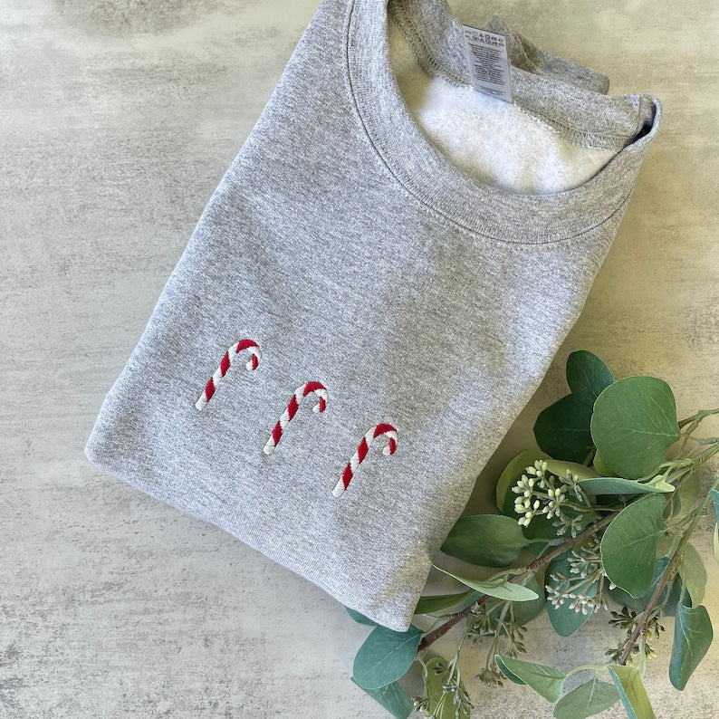 Embroidered Candy Cane Sweatshirt Candy Cane Crewneck Sweatshirt Embroidered Christmas Sweatshirt Christmas Candy Cane Sweatshirt 1727840199046.jpg