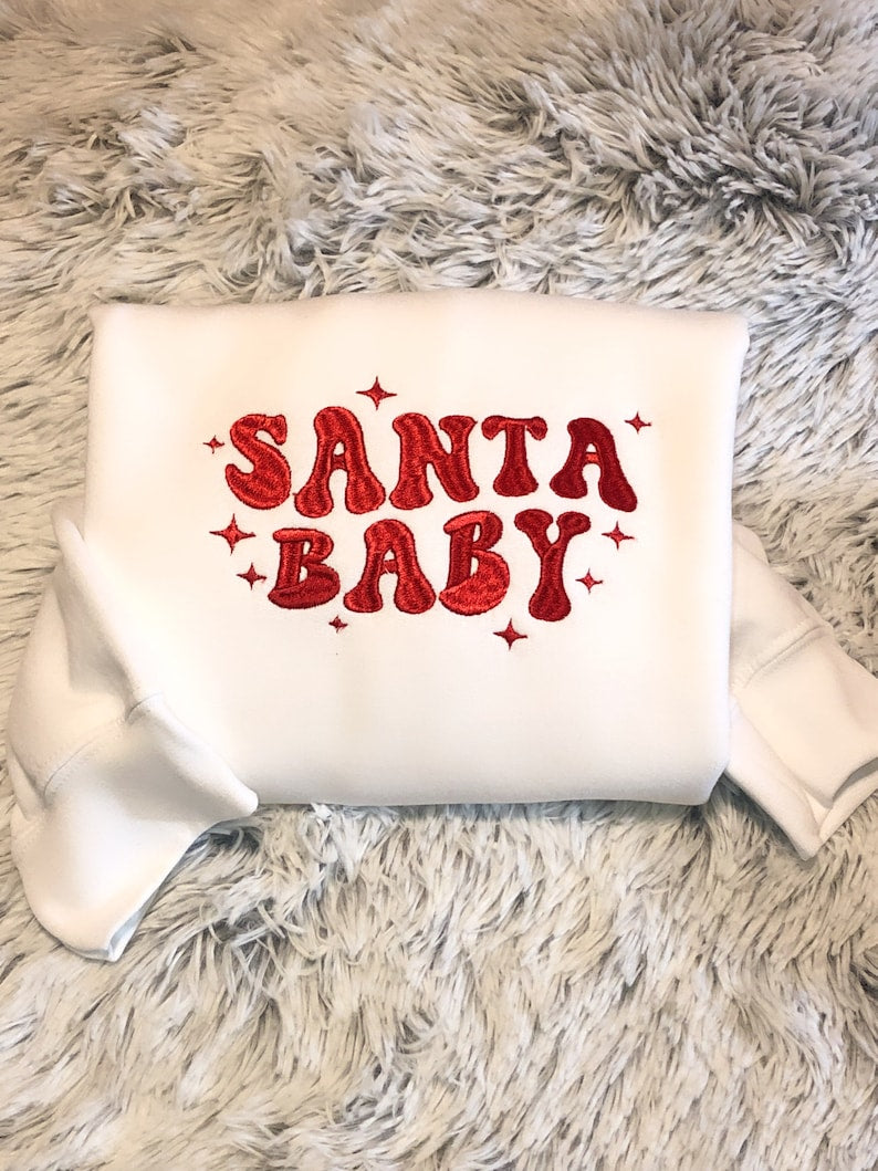 Santa Baby Embroidered Sweatshirt Christmas Sweater Festive Holiday Crewneck Sweatshirt Cute Santa Claus Shirt Christmas Party Sweater 1728637556204.jpg