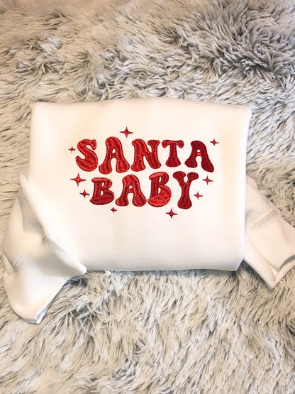 Santa Baby Embroidered Sweatshirt Christmas Sweater Festive Holiday Crewneck Sweatshirt Cute Santa Claus Shirt Christmas Party Sweater 1728637556204.jpg