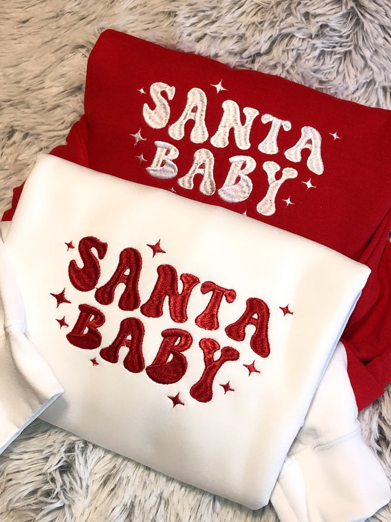 Santa Baby Embroidered Sweatshirt Christmas Sweater Festive Holiday Crewneck Sweatshirt Cute Santa Claus Shirt Christmas Party Sweater 1728637556312.jpg