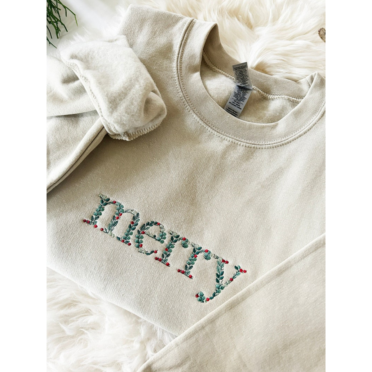 Embroidered Floral Merry Christmas Sweatshirt Embroidered Christmas Crewneck Sweatshirt Embroidered Floral Sweater Custom Xmas Gift 1729220045926.png