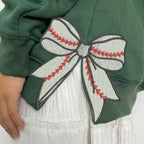 Christmas Embroidered Sweatshirt Baseball Side Bow Cut Out Sweatshirt Plaid Christmas Pullover Trendy Coquette Bow Side Bow Sweatshirt 1730086277645.jpg
