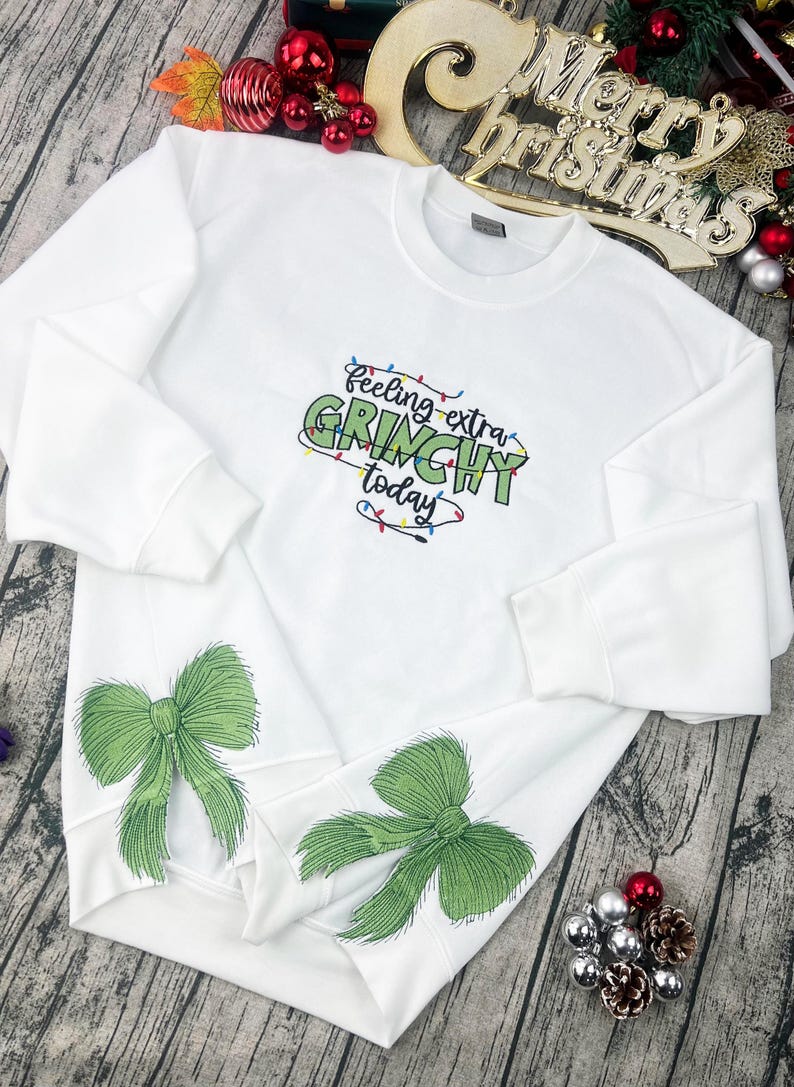Feeling Extra Grnchy Today Side Bow Cut Out Embroidered Sweatshirt Plaid Christmas Pullovertrendy Coquette Bow Side Bow Xmas Sweatshirt 1730087735554.jpg