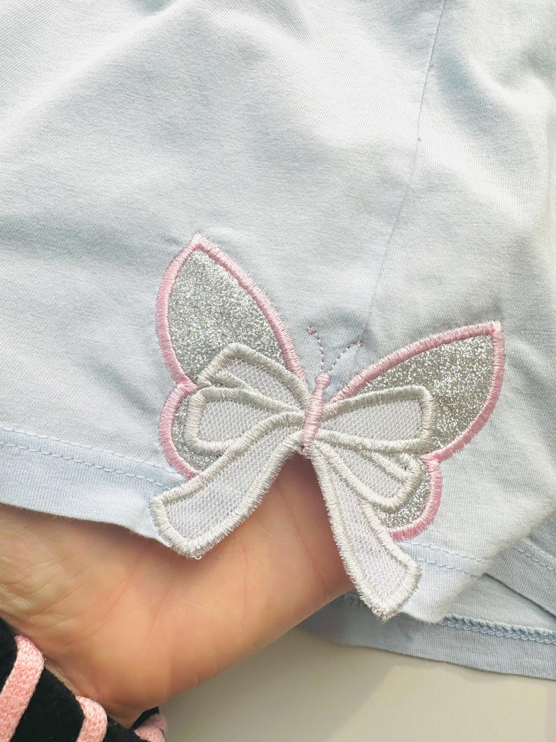 Small Butterfly Wings Side Bow Double 2 Layers Applique Machine Embroidery Sweatshirt Giltter Bow T Shirt Girly Coquette Shirt 1730090599232.jpg
