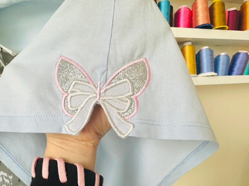 Small Butterfly Wings Side Bow Double 2 Layers Applique Machine Embroidery Sweatshirt Giltter Bow T Shirt Girly Coquette Shirt 1730090599325.jpg
