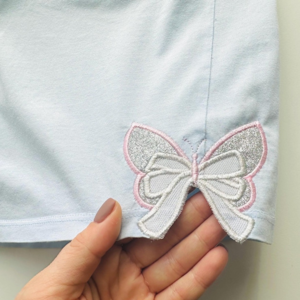 Small Butterfly Wings Side Bow Double 2 Layers Applique Machine Embroidery Sweatshirt Giltter Bow T Shirt Girly Coquette Shirt 1730090599726.png