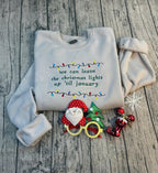 We Can Leave The Christmas Lights Up Til January Sweatshirt  Embroidered Christmas Lights Cut Hem Sweatshirt Side Bow Appliqu Sweatshirt 1730362691905.jpg