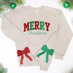 Merry And Bright Embroidered Side Bow Sweatshirt Side Bow Applique Sweatshirt Side Bow Applique Sweatshirt Christmas Trendy Coquette Bow 1730704833562.jpg