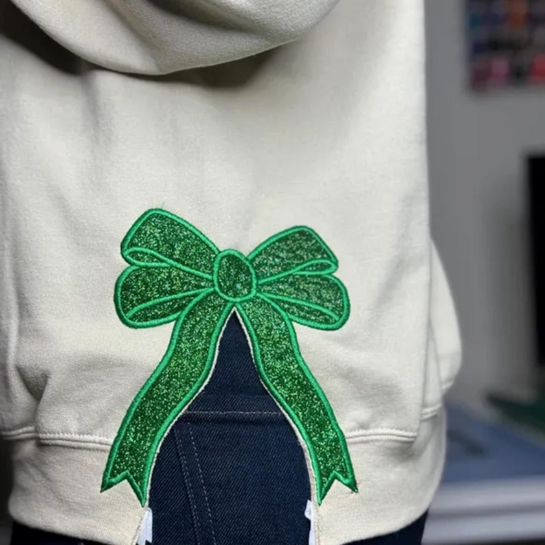 Merry And Bright Embroidered Side Bow Sweatshirt Side Bow Applique Sweatshirt Side Bow Applique Sweatshirt Christmas Trendy Coquette Bow 1730704833612.jpg