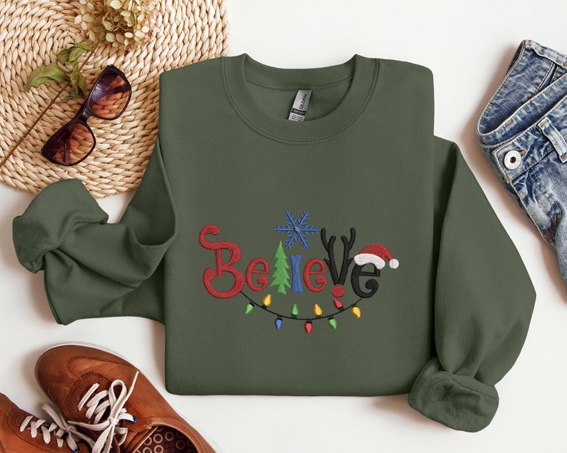 Embroidered Believe Christmas Sweatshirt Embroidered Tis The Season Believe Christmas Tee Merry Christmas Merry And Brightwinter Hoodie 1732071933314.jpg