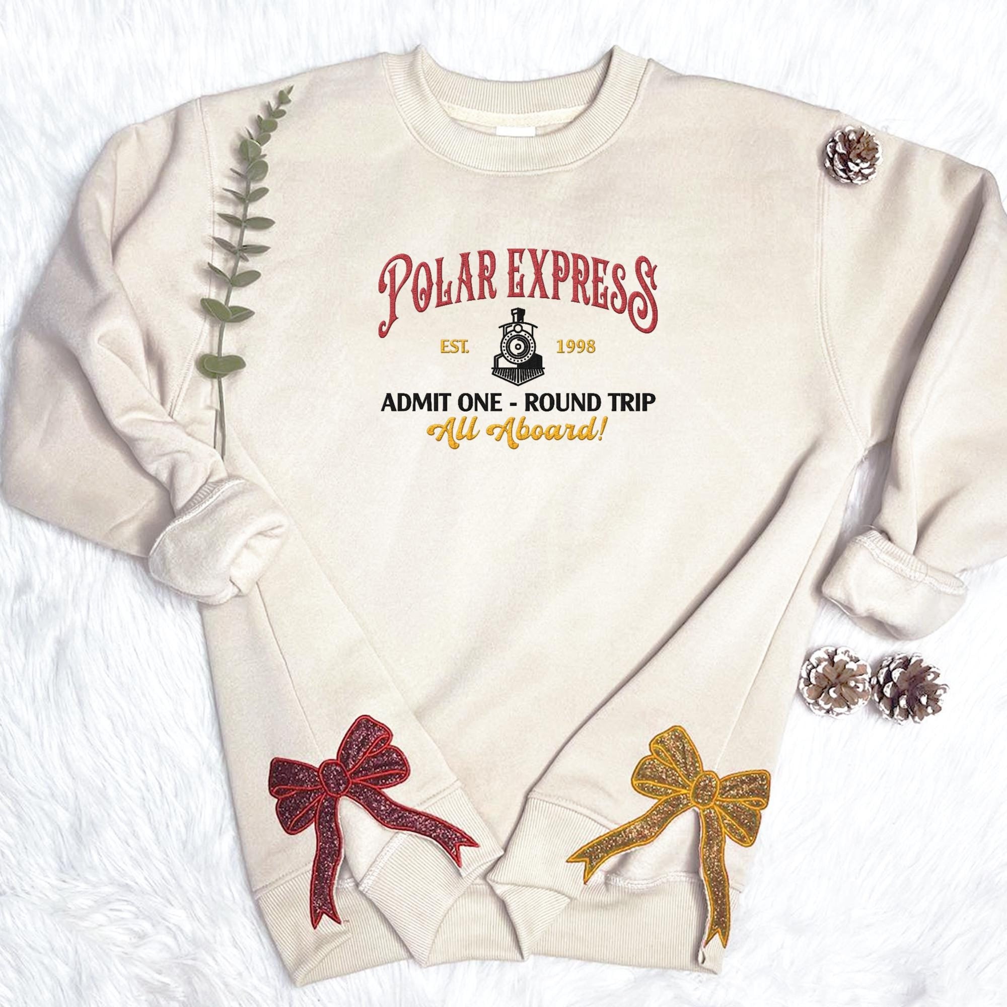 Polar Express Christmas Side Bow Embroidered Sweatshirt Christmas Embroidery Polar Express Crewneck North Pole Christmas Shirt 1732088243350.jpg