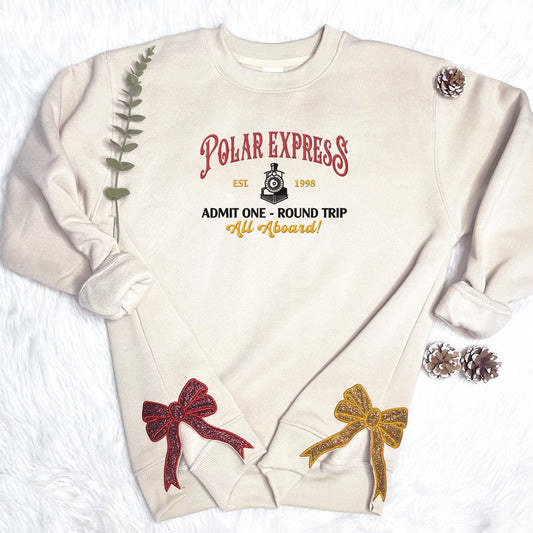 Polar Express Christmas Side Bow Embroidered Sweatshirt Christmas Embroidery Polar Express Crewneck North Pole Christmas Shirt 1732088243350.jpg