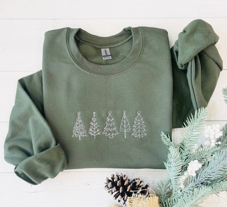 Christmas Tree Embroidered Sweatshirt Christmas Sweatshirt Embroidered Christmas Sweatshirt Christmas Embroidery Sweatshirt 1732090956502.jpg