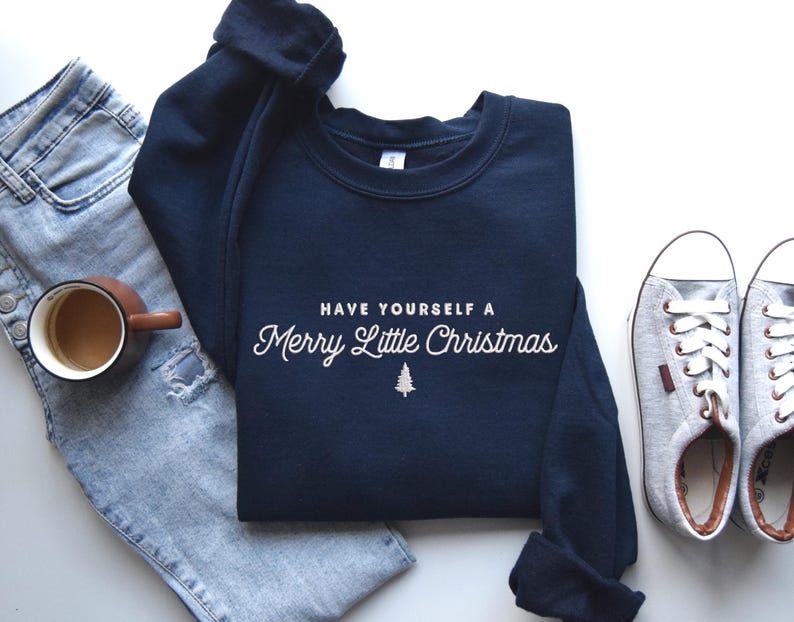 Embroidered Merry Little Christmas Sweatshirt Merry Christmas Shirt For Women Cute Christmas Sweater Women Xmas Shirt 1732242873756.jpg