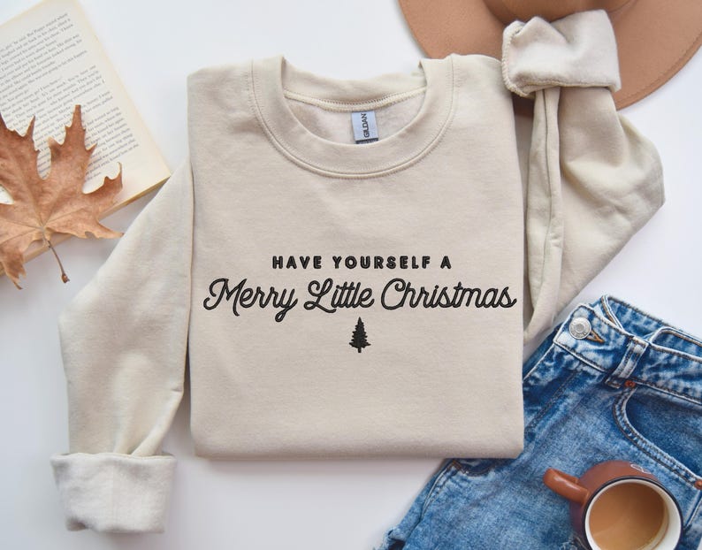 Embroidered Merry Little Christmas Sweatshirt Merry Christmas Shirt For Women Cute Christmas Sweater Women Xmas Shirt 1732242873758.jpg