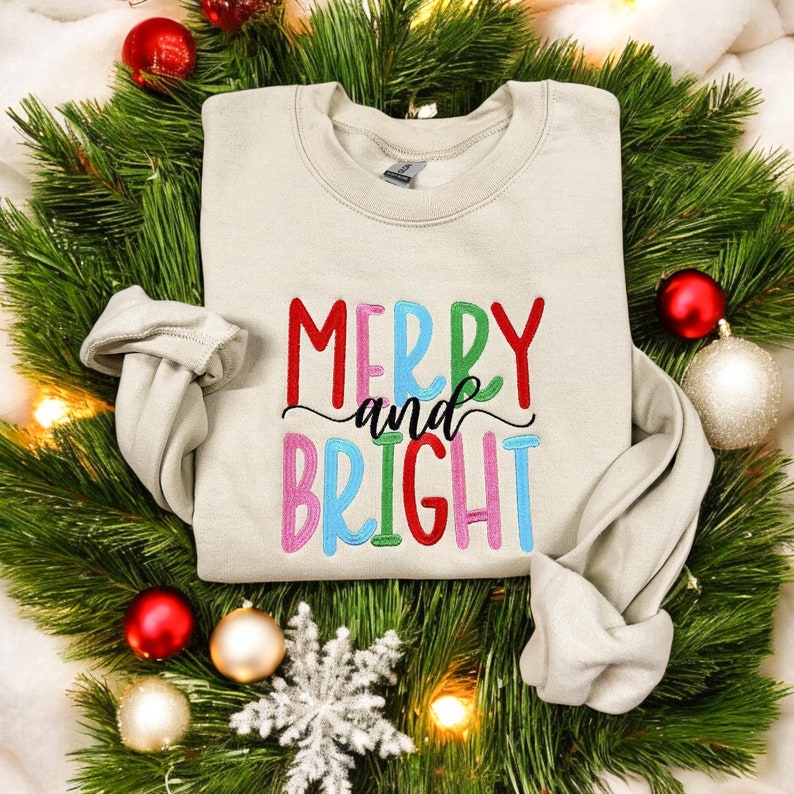Merry And Bright Embroidered Sweatshirt  Christmas Sweatshirt  Family Christmas  Sweatshirts For Women  Merry Christmas Sweatshirt 1732243024483.jpg