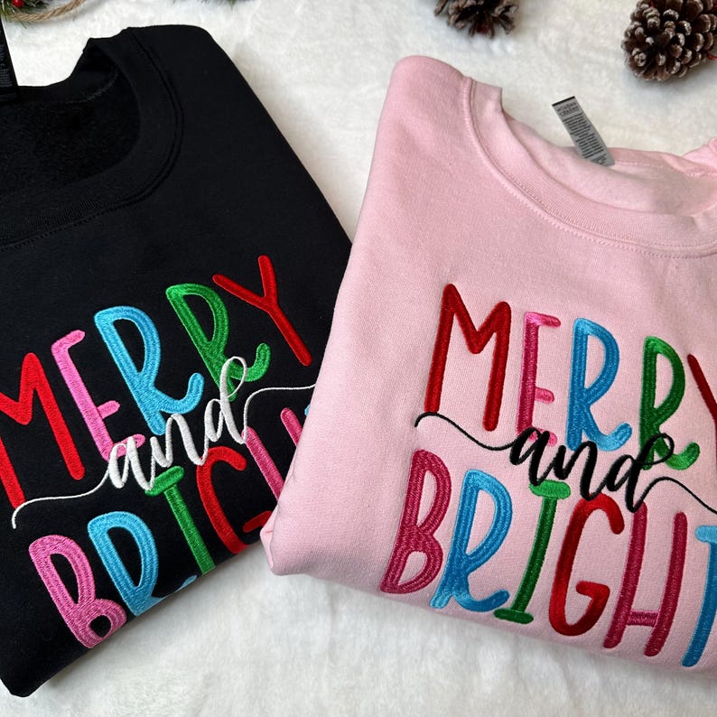 Merry And Bright Embroidered Sweatshirt  Christmas Sweatshirt  Family Christmas  Sweatshirts For Women  Merry Christmas Sweatshirt 1732243024891.jpg