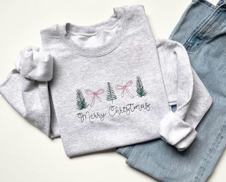 Embroidered Christmas Sweatshirt Christmas Tree Sweater Womens Christmas Outfit 1732243523937.jpg