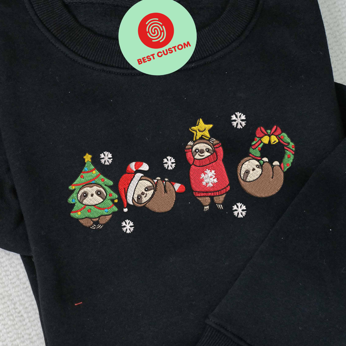 Sloth Christmas Embroidered Sweatshirt 4 Sloths Play Around Christmas Tree Embroidered T Shirt Sloth Lover Hoodie Sloth Cozy Sweatshirt 1732331631798.png