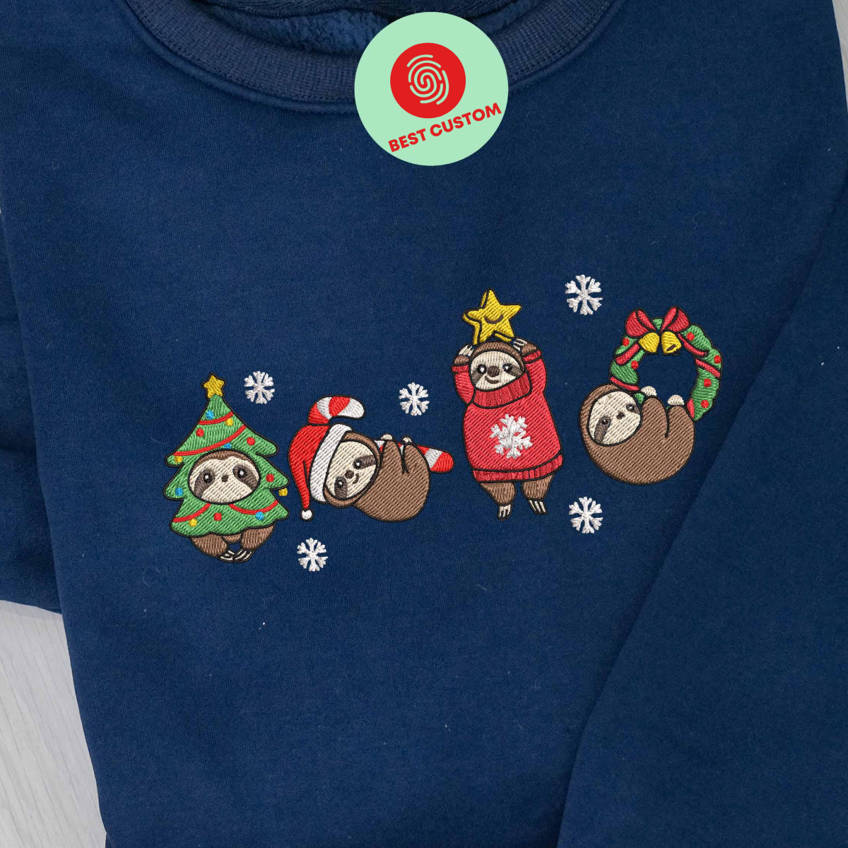 Sloth Christmas Embroidered Sweatshirt 4 Sloths Play Around Christmas Tree Embroidered T Shirt Sloth Lover Hoodie Sloth Cozy Sweatshirt 1732331632017.png